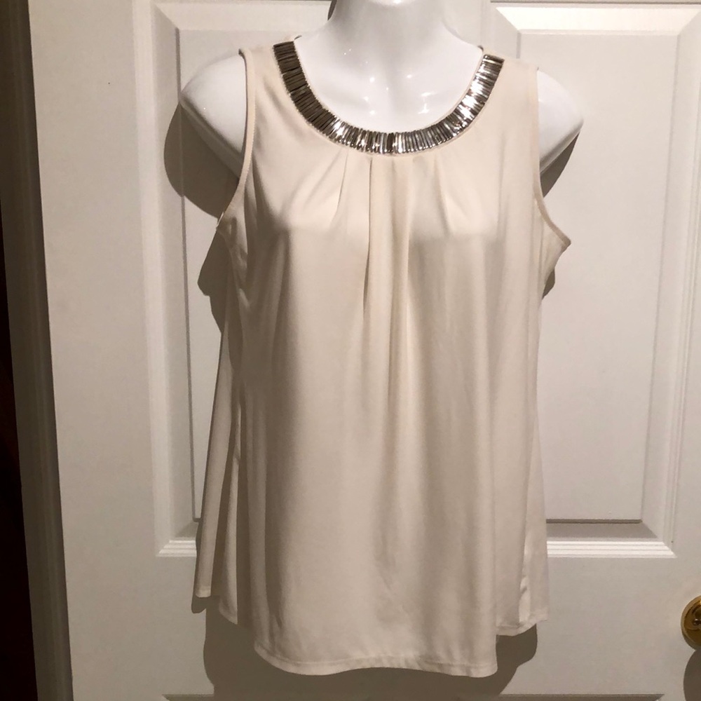 Elegant Cream Sleeveless Top with Silver Accents